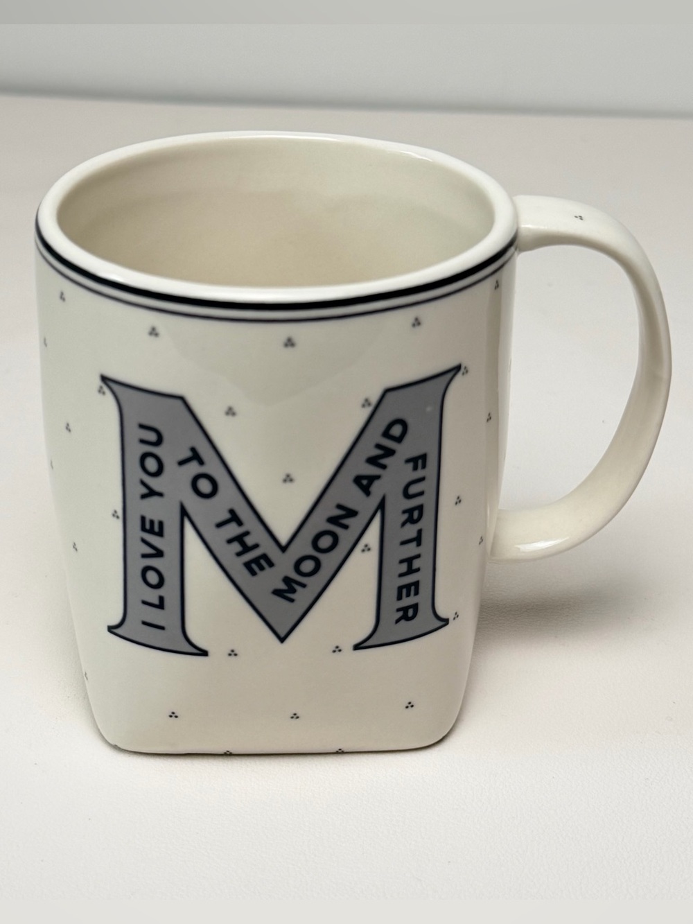 Anthropologie Drop Cap Monogram M Coffee Mug I love you to the Moon and Further